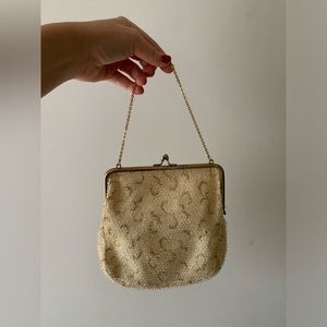 True Vintage 1960’s ivory and gold purse handbag